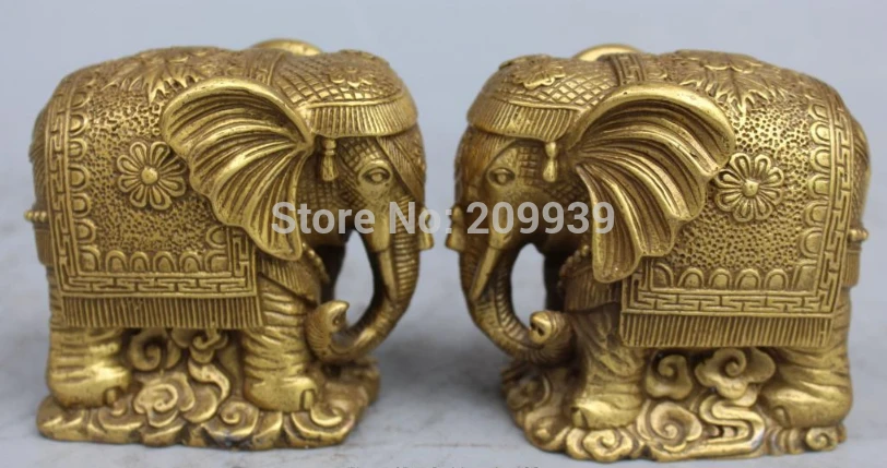 

huij 006105 3" lucky Chinese Feng Shui Bronze Carving JiXiang Animal Elephant Pair Statue (A0314)