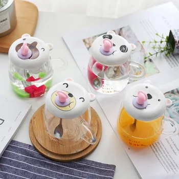 

360ML creative pacifier milk mug cartoon breakfast transparent glass Korean cute animal coffee cup funny mugs Student cups