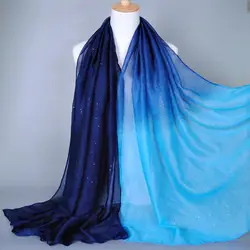 KL225 распродажа льняные градиентные хиджабы-шарфы женские зимние модные головные уборы Voile мусульманский тюрбан Foulards Femme 180-90 см