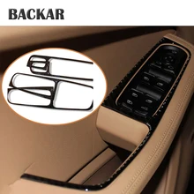 BACKAR стайлинга автомобилей окна стекло управление Лифт рамка для переключателей углерода волокно Стикеры для Porsche Macan интимные аксессуары