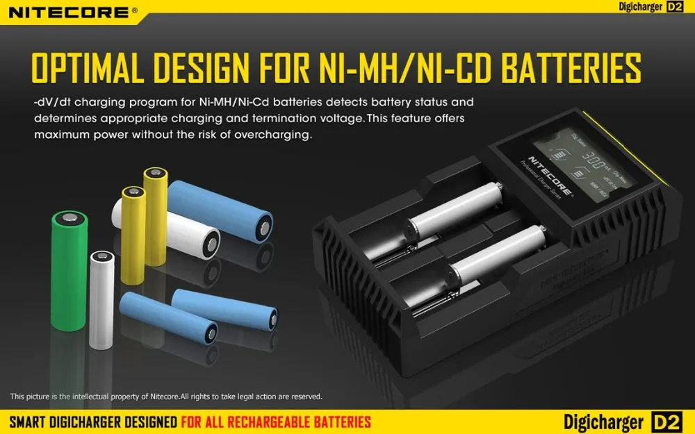 Nitecore D2 Digi Зарядное устройство Батарея Зарядное устройство ЖК-дисплей Дисплей Nitecore Зарядное устройство для 26650 18650 18350 16340 14500 10440