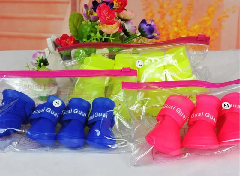 SYDZSW Outdoor Dog Supplies Puppy Pet Boots Waterproof Chihuahua Dog Shoes Rubber Candy Colors Rain Boots Protective Anti Slip 6
