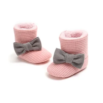 

Cute Big Bow Knit Wool Plus Velvet Warm Boots Baby Boots Winter New Baby Boots Girl