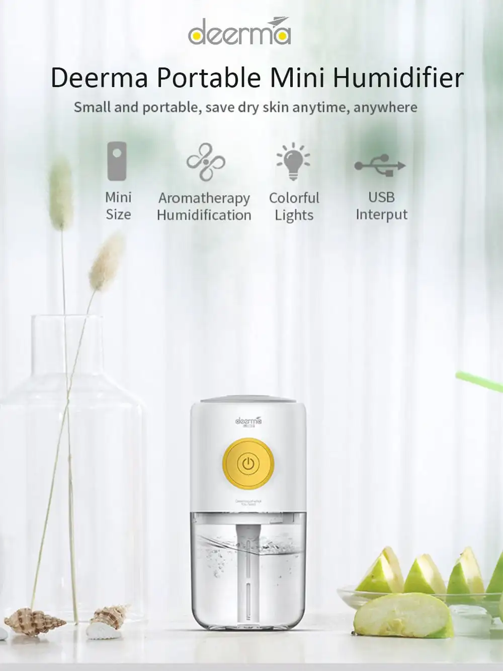 Deerma Mini USB Air Humidifier Mute Home Bedroom Protable Aromatherapy Machine from Xiaomi youpin- White