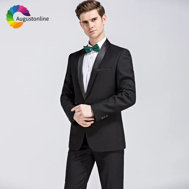 

2019 Slim Fit Black Shawl Lapel Business Men Suits For Wedding Formal Costume Groom Prom Tuxedo Best Man Blazer Traje Hombre