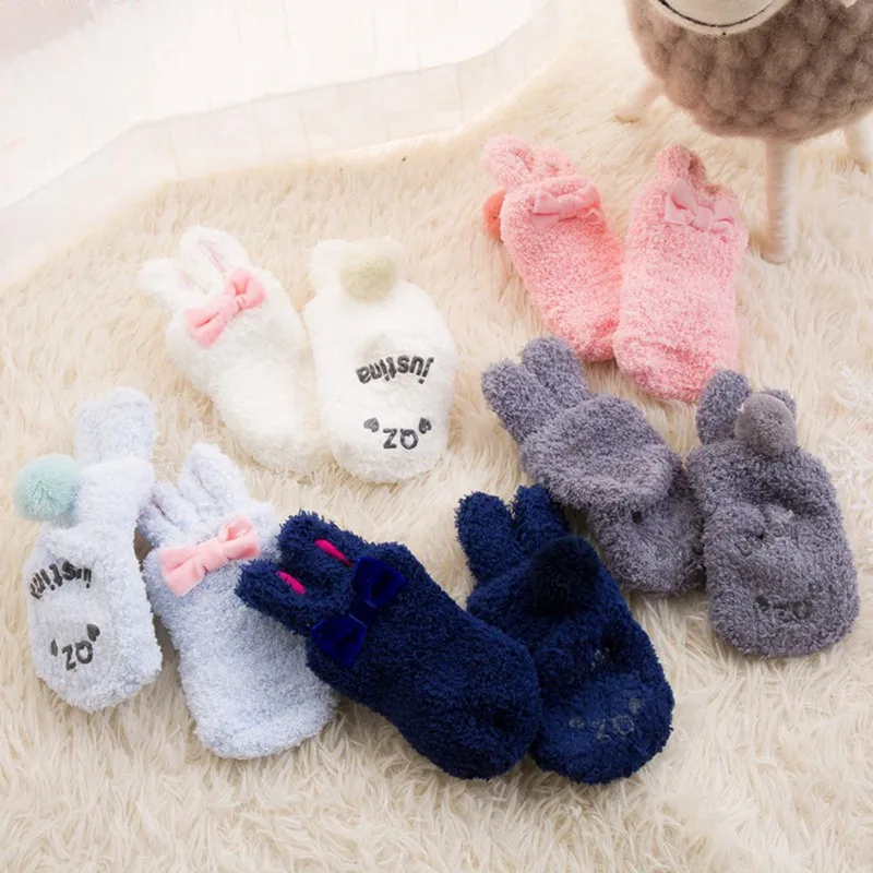 

Winter Coral Fleece Baby Girls Socks Newborn Soft Cute Rabbit Ear Baby Socks Thickening Soft Cute Bunny Ear