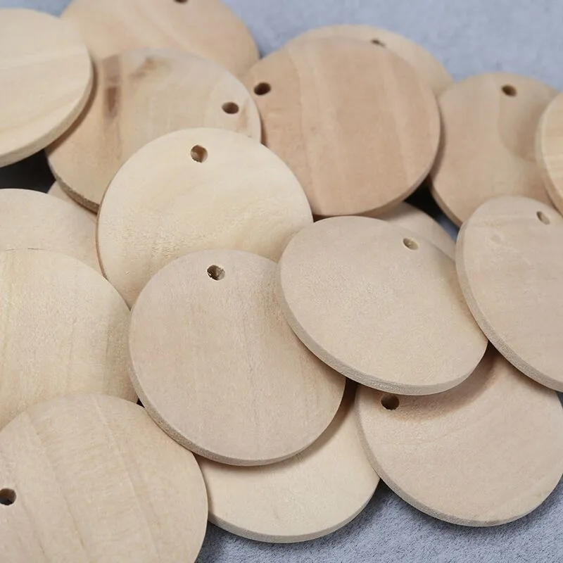

100pcs 15mm 25mm High quality Round Wood Circles Poker Chips With holes For Children Board Games Pieces DTY Chessman