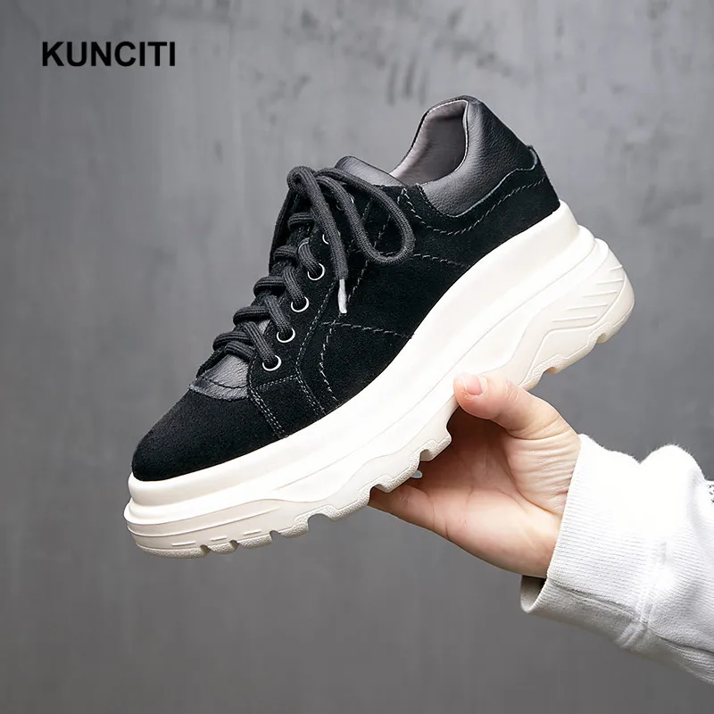 Cuero De Black Gamuza Leopardo Vintage Otoño 2019 Mujeres leopard F961 Cómodo Zapatillas Plataforma Casual Zapatos Encaje Primavera 0Axx1T5q