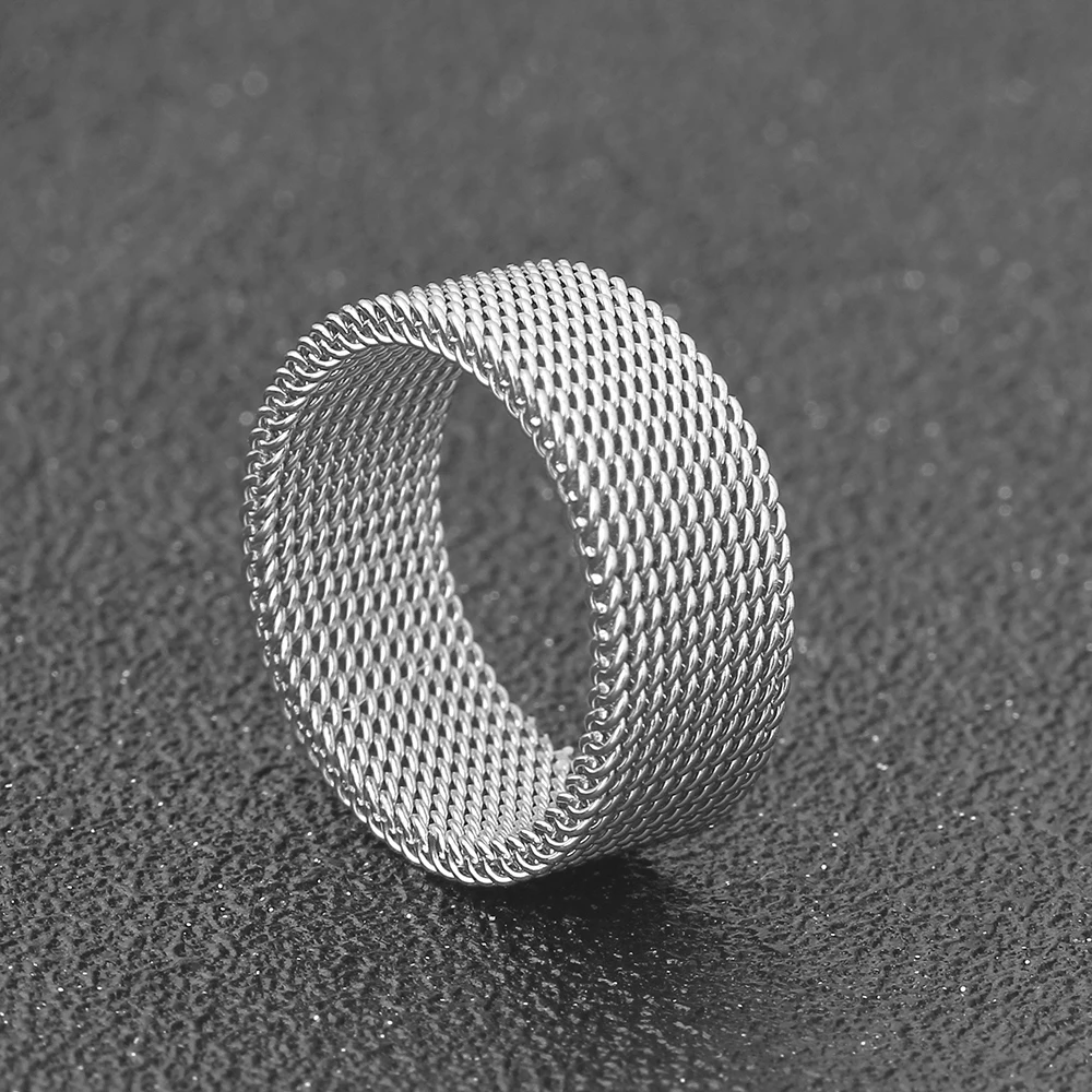 8 мм Серебряное кольцо из нержавеющей стали в стиле панк, женское Сетчатое кольцо, обручальное кольцо, мужские ювелирные изделия, лидер продаж