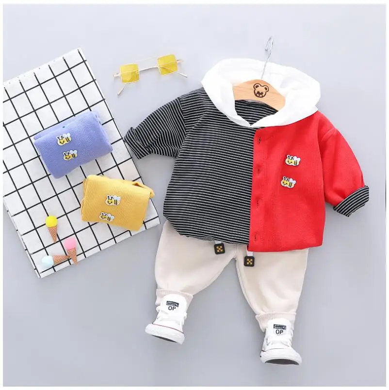 

2019 Autumn Baby Boys Girls Clothing Sets Toddler Infant Clothes Suits Bee Coat Hooded T Shirt Pants Children Kids Costume Suit