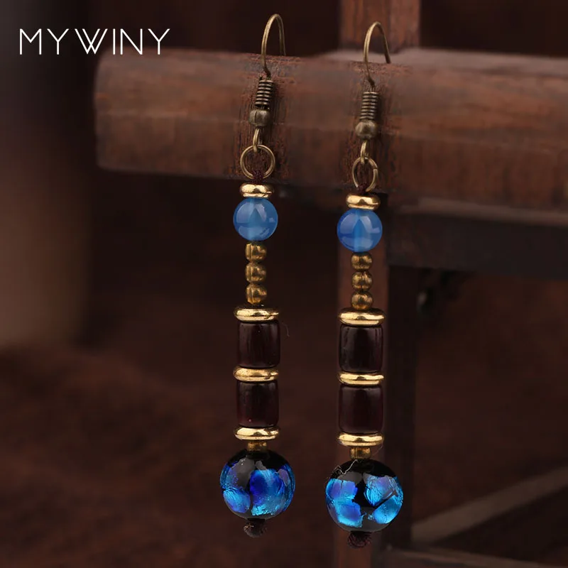 star handmade glass glazed wood ethnic earrings,nature stones vintage dangle earrings ,New Original jewelry exotic earrings,
