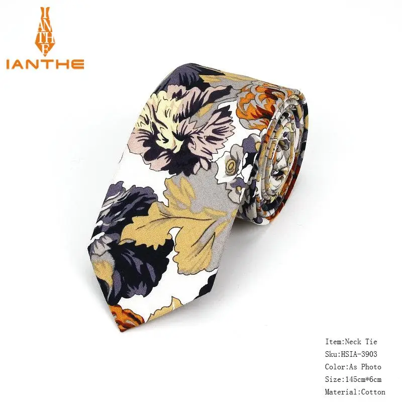 Хлопок галстук цветок галстук с принтом Мужские Модные Классические 6 см тонкие узкие галстуки Цветочные свадебное торжество деловая встреча галстук-бабочка - Цвет: IA3903