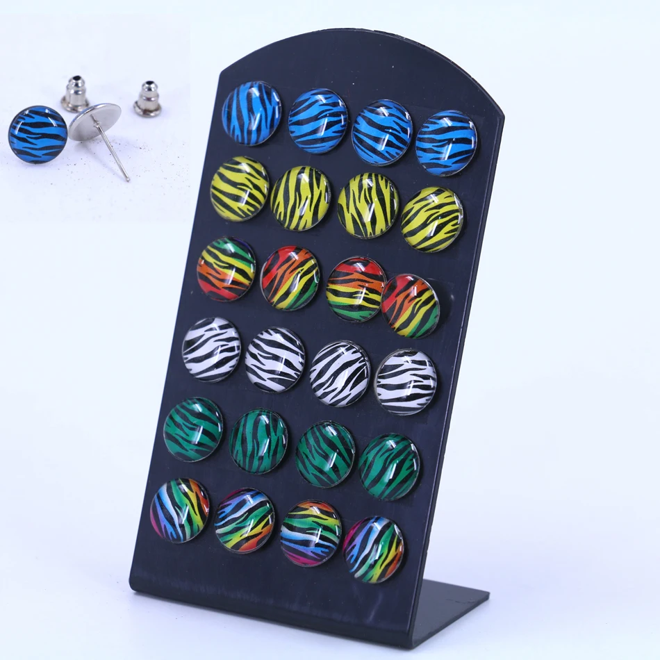 

Factory Factory Wholesale Zebra Stripe Design Pringting Small Stud Earrings,Cheap Resin Oil Dripping Handmade Craft 12pair