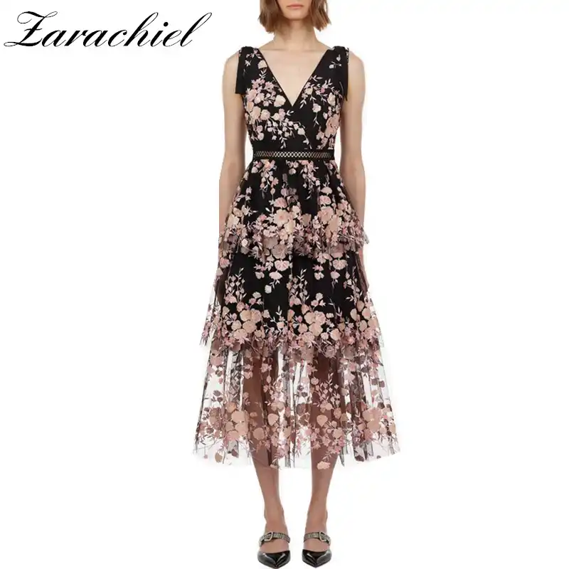 pink dress with black lace