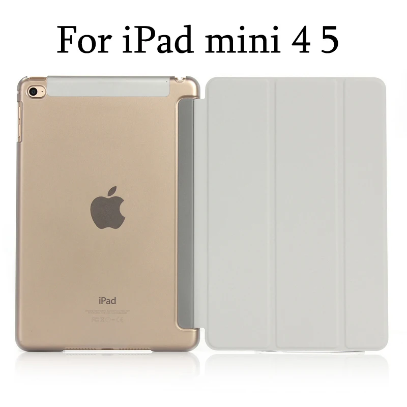 Gray for mini 4 5 Тонкий смарт-чехол для iPad mini 5 mini4, iPad mini 1/2/3 три раза стенд из искусственной кожи+ Прозрачная Жесткая задняя крышка из ПК с Авто Режим сна/Пробуждение - Цвет: Gray for mini 4 5