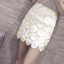 Fashion Unique Three-dimensional Chrysanthemum Embroidered Lace Skirt Sexy Package Hip Slim Summer Women Skirts Saia TT1121