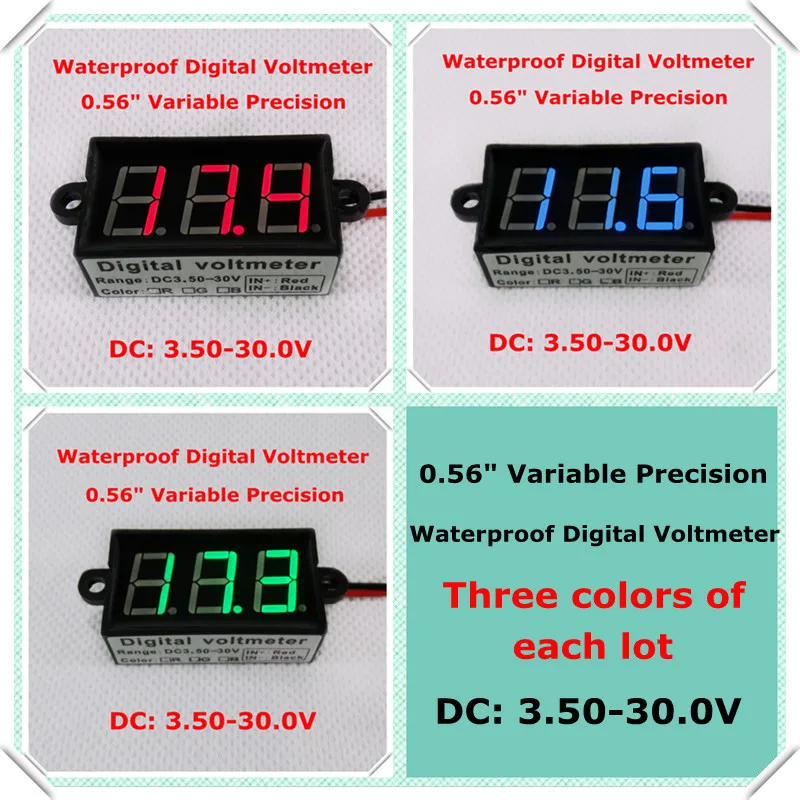 

RD Blue/Green/Red led Display 0.56" variable precision Digital Voltmeter DC3.5-30V Vehicle Waterproof Voltage Meter 3 pcs/lot