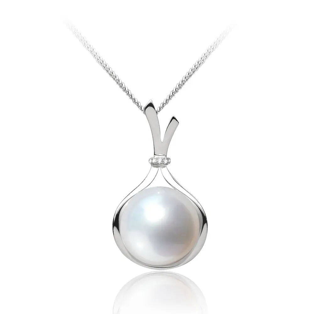 AAA 13-14mm White Real South Sea Cultured Pearl Diamond Pendant 18k Gold | Украшения и аксессуары