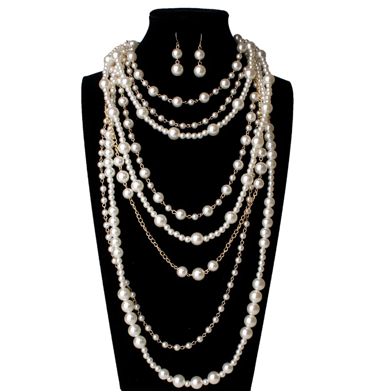 Новинка года, женское многослойное длинное ожерелье с искусственным жемчугом, модное массивное ожерелье-чокер для женщин, модное ювелирное изделие