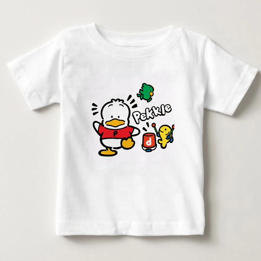 

2018 children's short sleeved T-shirt, cute little duck and partner party T-shirt boys and girls 100% cotton T-shirt