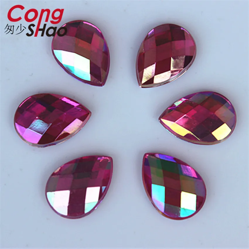 Cong shao 200 шт. 10*14 мм Crystal AB акриловые стразы аппликация падения flatback Бусы для одежды украшения Craft DIY CS189 - Цвет: Deep pink