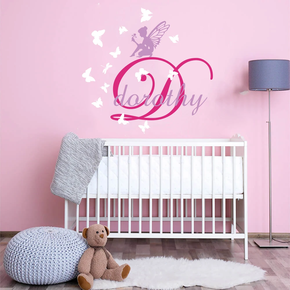 Custom Name Fairy Flower Butterfly Wall Decal Girl Room Kids Room Personalized Name Fairy Tale Nature Animal Wall Sticker Vinyl  (3)