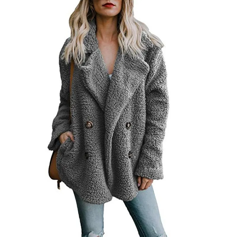 

Women Warm Jacket Winter Thick Teddy Coat Wool Faux Fur Coat Solid Button Casual Overcoat Fluffy Plush Oversize Outerwear