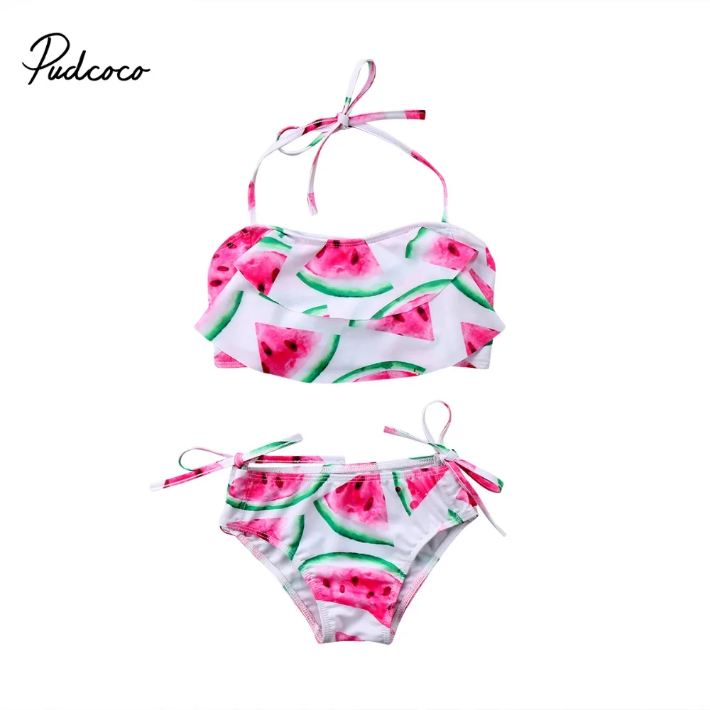 

2Pcs Pudcoco 3-8Years Child Kids Girls Halter Watermelon Print Swimwear Swimsuit Briefs Beachwear Bathing Tankini Baby Clothes
