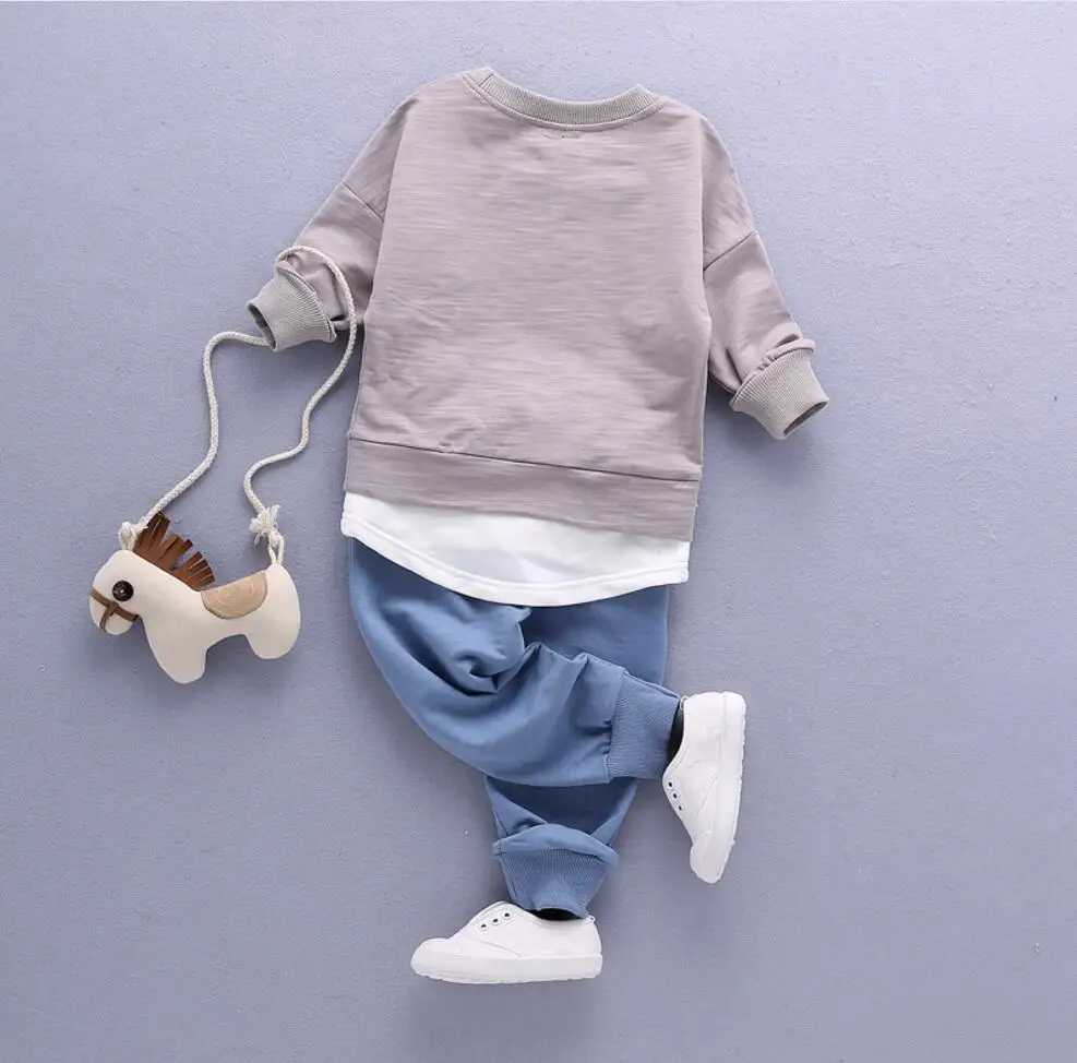 Комплект одежды из 2 предметов для маленьких мальчиков детская рубашка для маленьких мальчиков Топы+ штаны, повседневная одежда весенне-осенний хлопковый комплект одежды для детей