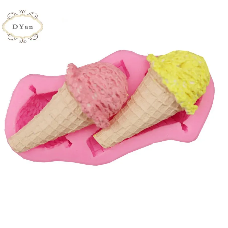 

3D Ice Cream Cone Chocolate Silicone Candy Mold Soap Polymer Clay Molds DIY Party Baby Birthday Fondant Cake Decorating Tools