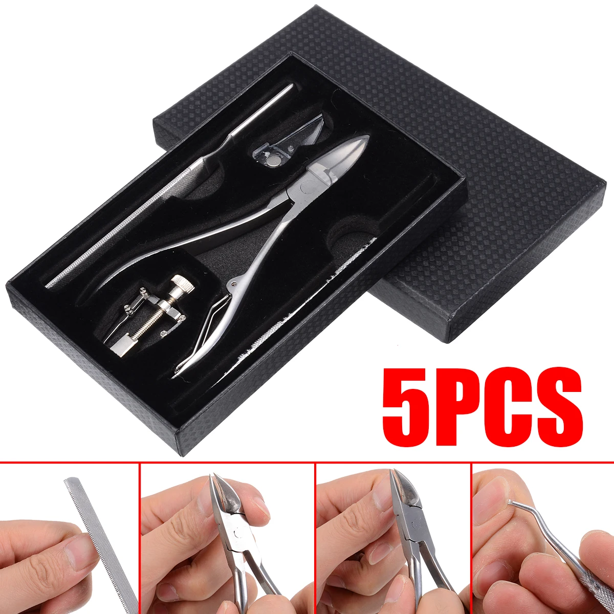 

5pcs/set Stainless steel Ingrown Toenail Fixer Recover Correction Kit Toe Nail Pedicure Tool Set Silver