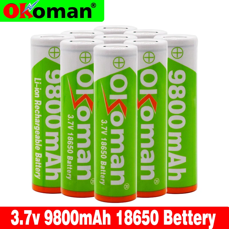 Okoman 3,7 V 18650 литиевая батарея 9800mAh 3,7 V перезаряжаемая батарея Li-Ion литиевая батарея для фонарика Прямая поставка