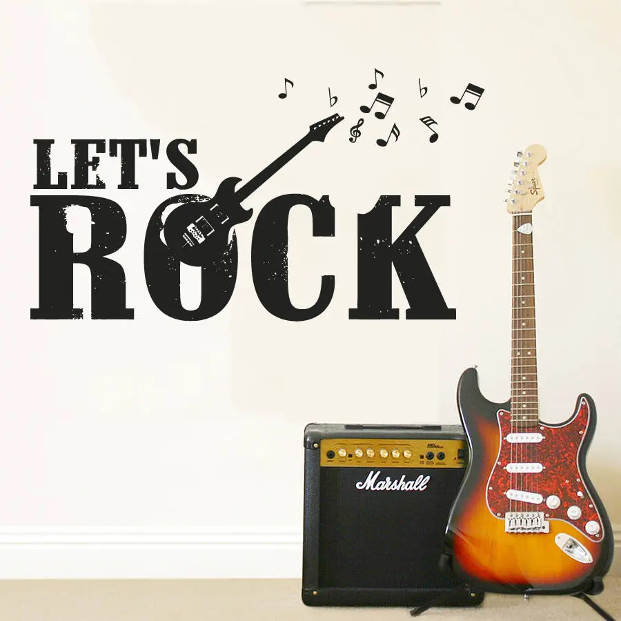 Музыкальная Настенная Наклейка Let Rock Guitar электрическая музыкальные ноты группы