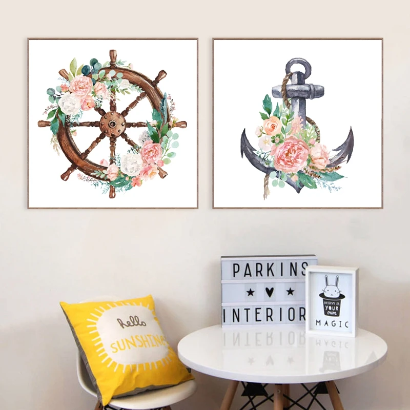 Watercolor hand drawn nautical wall art prints