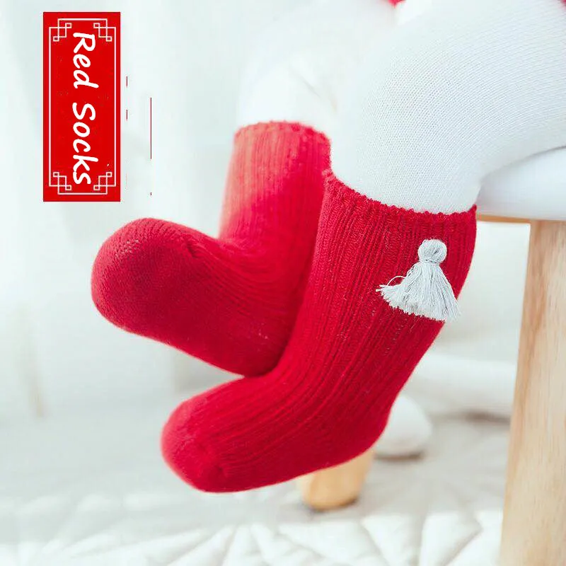 

New Year Kids Red Socks Toddlers Girl Happy Long Soft Cotton Baby Socks Cotton Winter Autumn Baby Girls Boys Kids Socks
