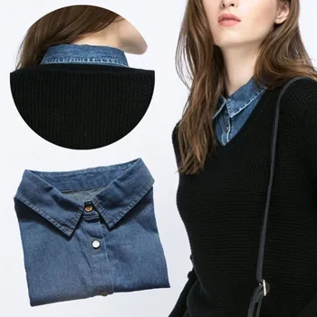 

Women Shirt Fake Collar Denim Tie Fashion Detachable Collar False Collar Lapel Blouse Top Clothes Accessories Collar Falso