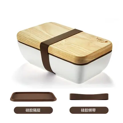 Японский керамический Ланч-бокс Procelain Bento Ланчбокс с деревянной крышкой портативный контейнер для еды 550 мл Посуда для Kids-Z0085 - Цвет: D