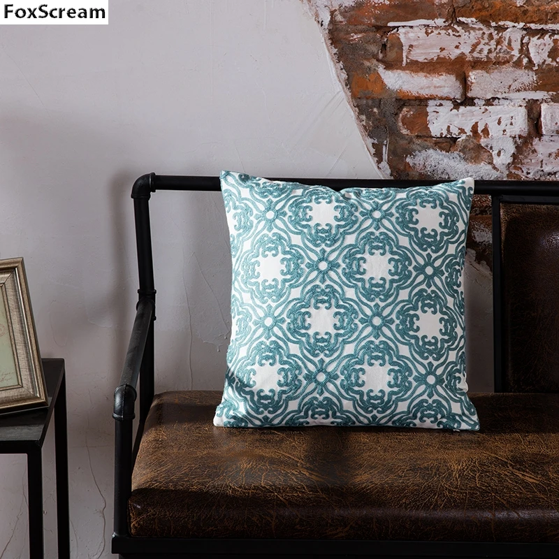 Подушки с вышивкой Чехлы наволочка с вышивкой геометрические бирюзовые декоративные наволочки для подушки синяя наволочка для дивана - Цвет: F