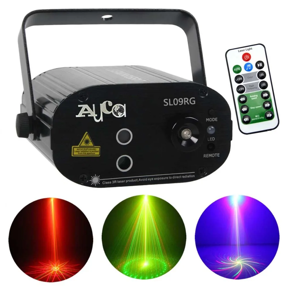 Mini 9 Big Red Green Laser Gobos Projector Lights 3W Blue LED Mixing