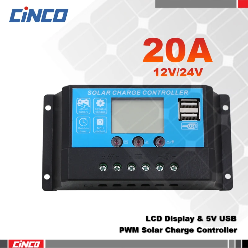 20A 12V/24V solar charge controller LCD 5VUSB,solar panel charger to
