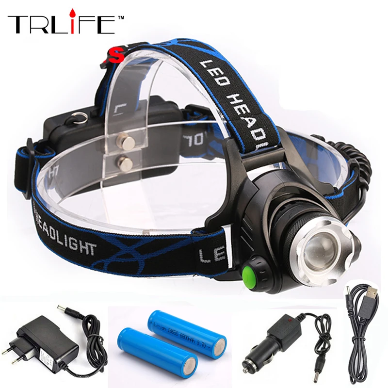 LED CREE XM L T6 Headlight 5000 Lumens Headlamp Rechargeable Zoom Head Light Lamp For 2x18650
