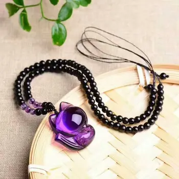 

Natural amethyst fox+ necklace quartz crystal pendant
