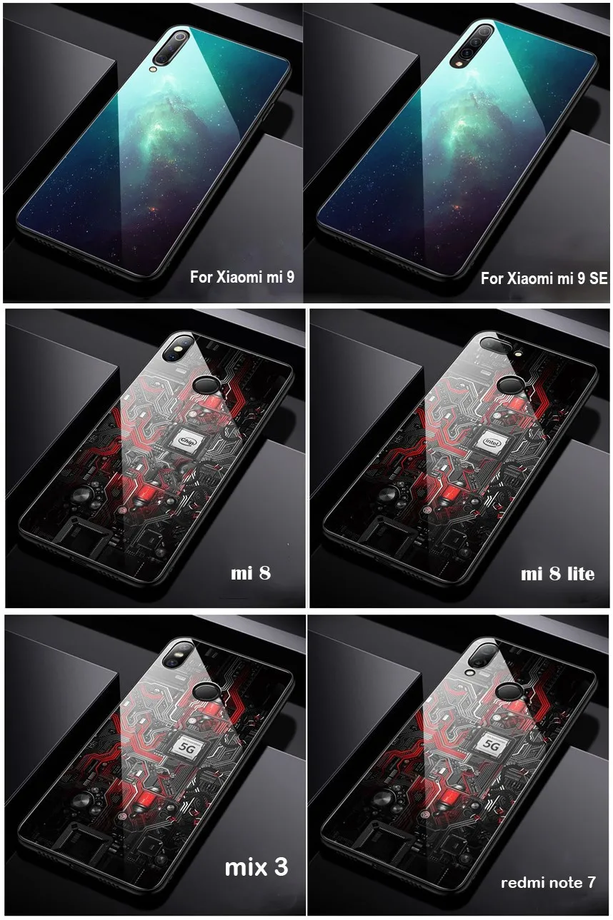 Чехол из закаленного стекла с узором HD для Xiaomi Mi 9 SE 8 Lite Mix 3 чехол телефона Redmi Note 7