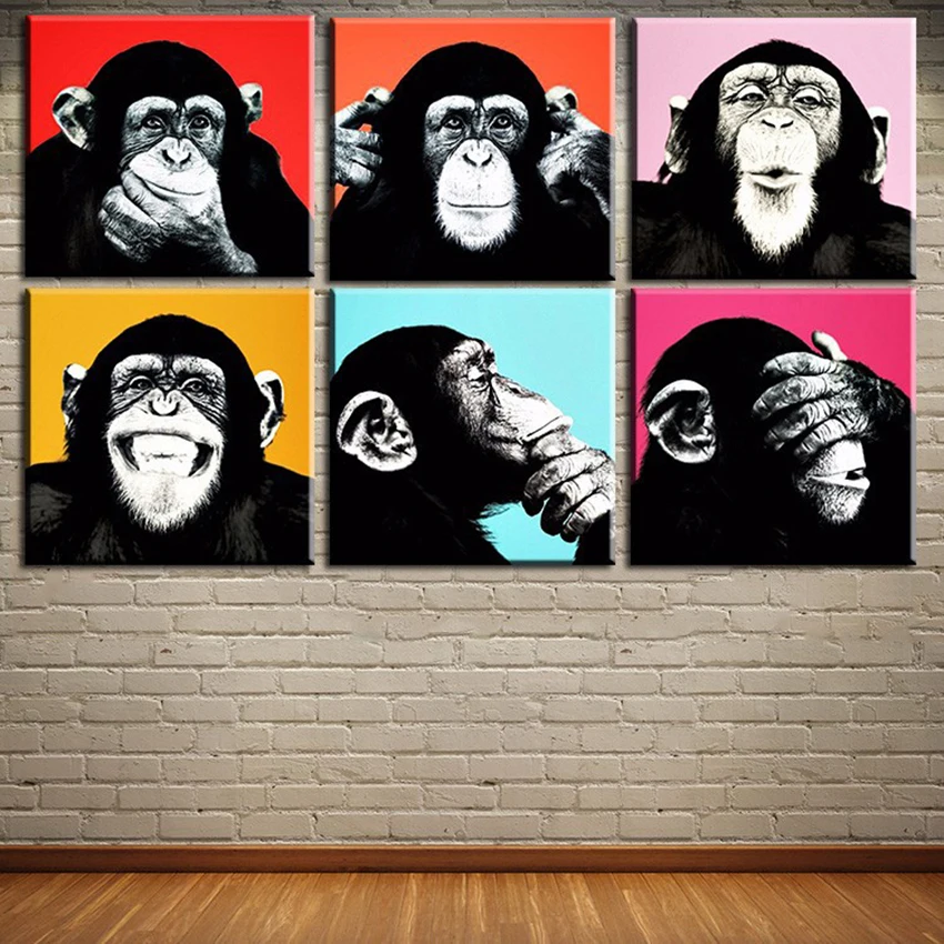 

DPARTISAN 6PCS Andywarol monkey Wall painting print on canvas for home decor ideas paints on wall pictures art No framed