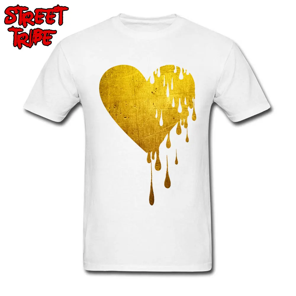 2018 Newest Bleeding Gold Heart Short Sleeve T Shirts Labor Day Round Neck 100% Cotton Tops Shirt for Men Tee Shirts Printed On Bleeding Gold Heart white