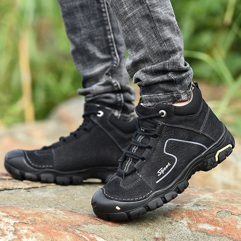 

Big Size Men Outdoor Boots Size 38-46 Man Hiking Shoes Khaki Dark Brown Rock Climbing Shoes Rubber Bottom Trail Sneakers