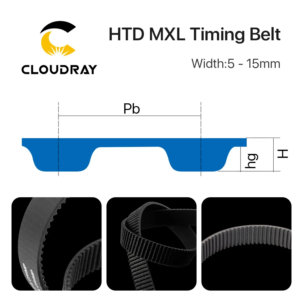 Cloudray MXL 개방형 타이밍 벨트 전송 벨트 고무 폭 5mm 섬유 YAG Pully CO2 레이저 조각 기계 절단
