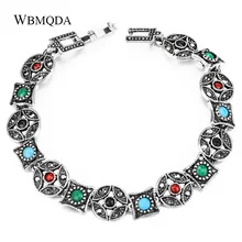 Хит, летний Богемский Браслет, серебро, разноцветные стразы, амулеты, браслеты для женщин, винтажные Этнические тибетские ювелирные изделия