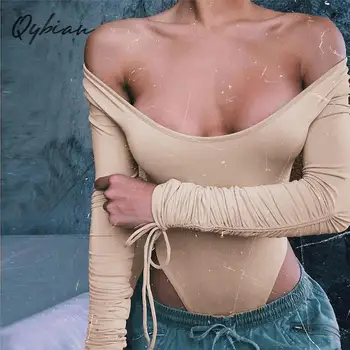 

2019 Fashion High Street Adjustable Long Sleeved Comfortable Jumpsuit Bodysuit Women Lace Up Sexy Club Jumpsuit