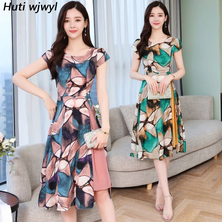 

2019 Korean Vintage Plus Size Boho Elegant Sundress Summer New Print Chiffon Beach Midi Sexy Dresses Bodycon Women Party Vestido